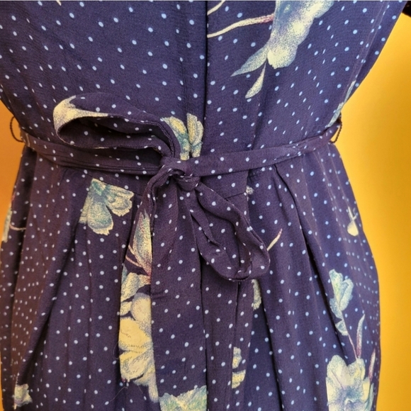Vintage 80s/90s Jonathan Martin Blue Polka Dot Floral Maxi Dress Button Down - Picture 5 of 15